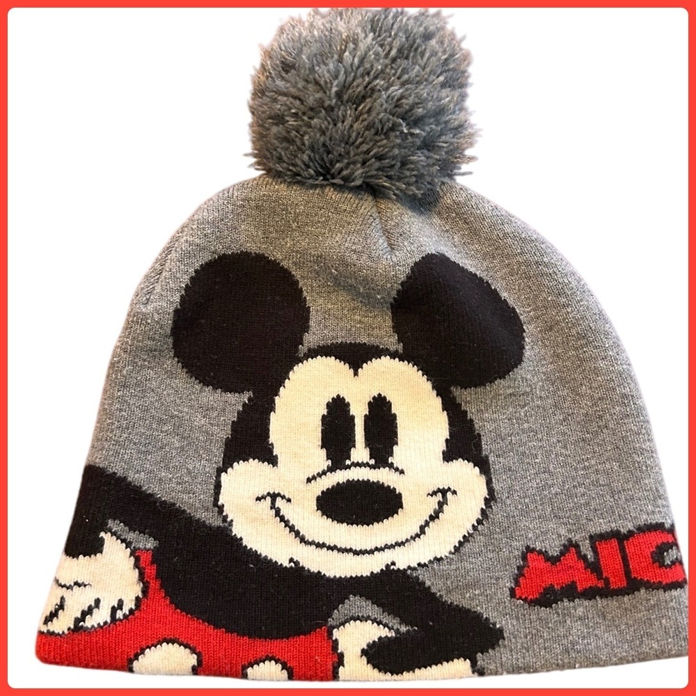 Disney H&M Mickey Mouse Hat Gray Pom Pom Kids‎ Child Size 4-8 Youth Knit Beanie